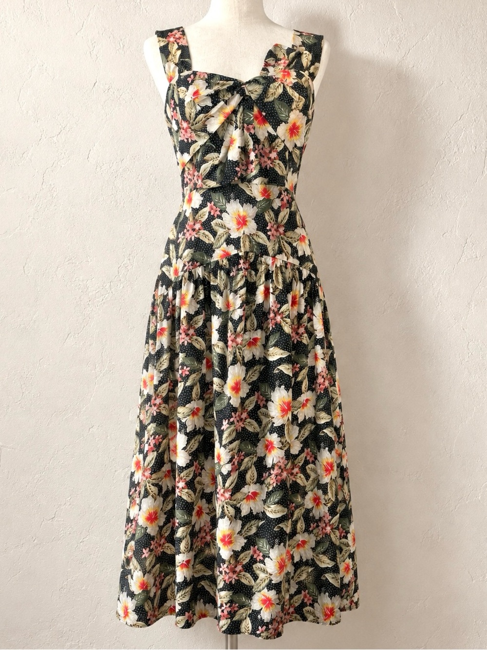 Rebecca Taylor Kamea Fleur Bow Cotton Black Maxi Dress with Floral Print Size 8